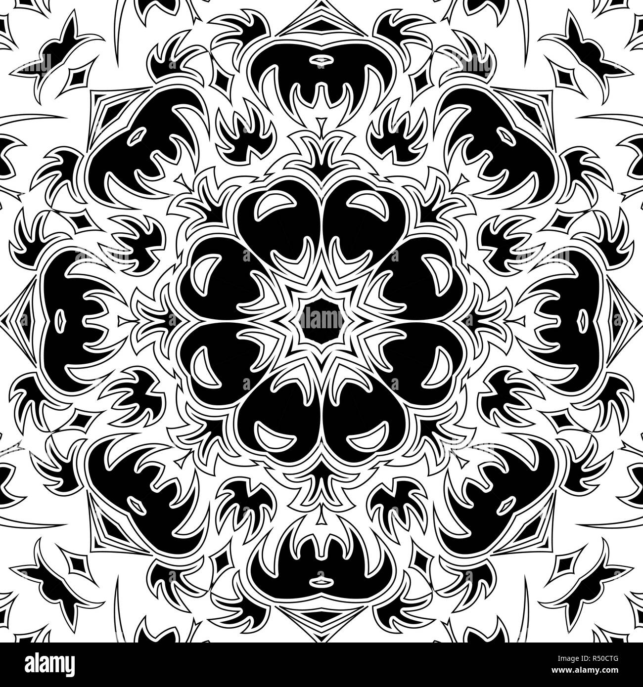 Bianco e nero mandala ornamento. Motivi classici in stile Damasco Illustrazione Vettoriale