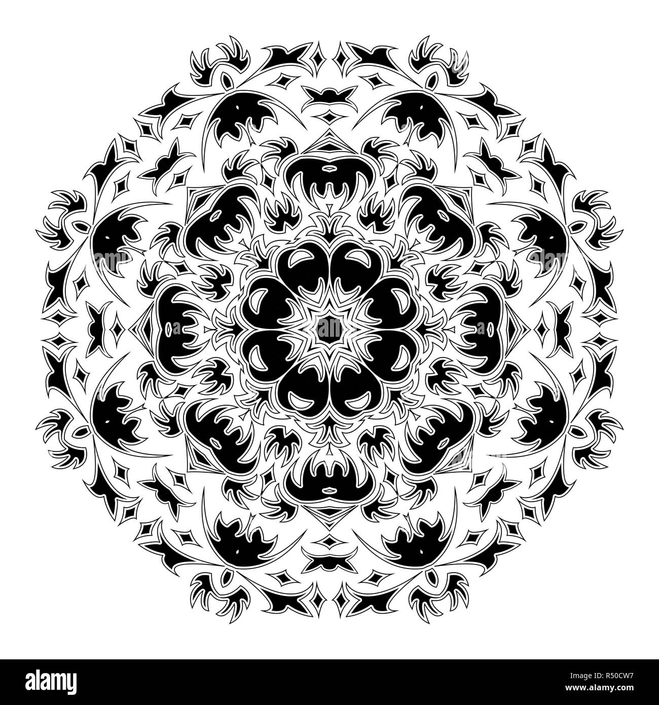 Bianco e nero mandala ornamento. Motivi classici in stile Damasco Illustrazione Vettoriale