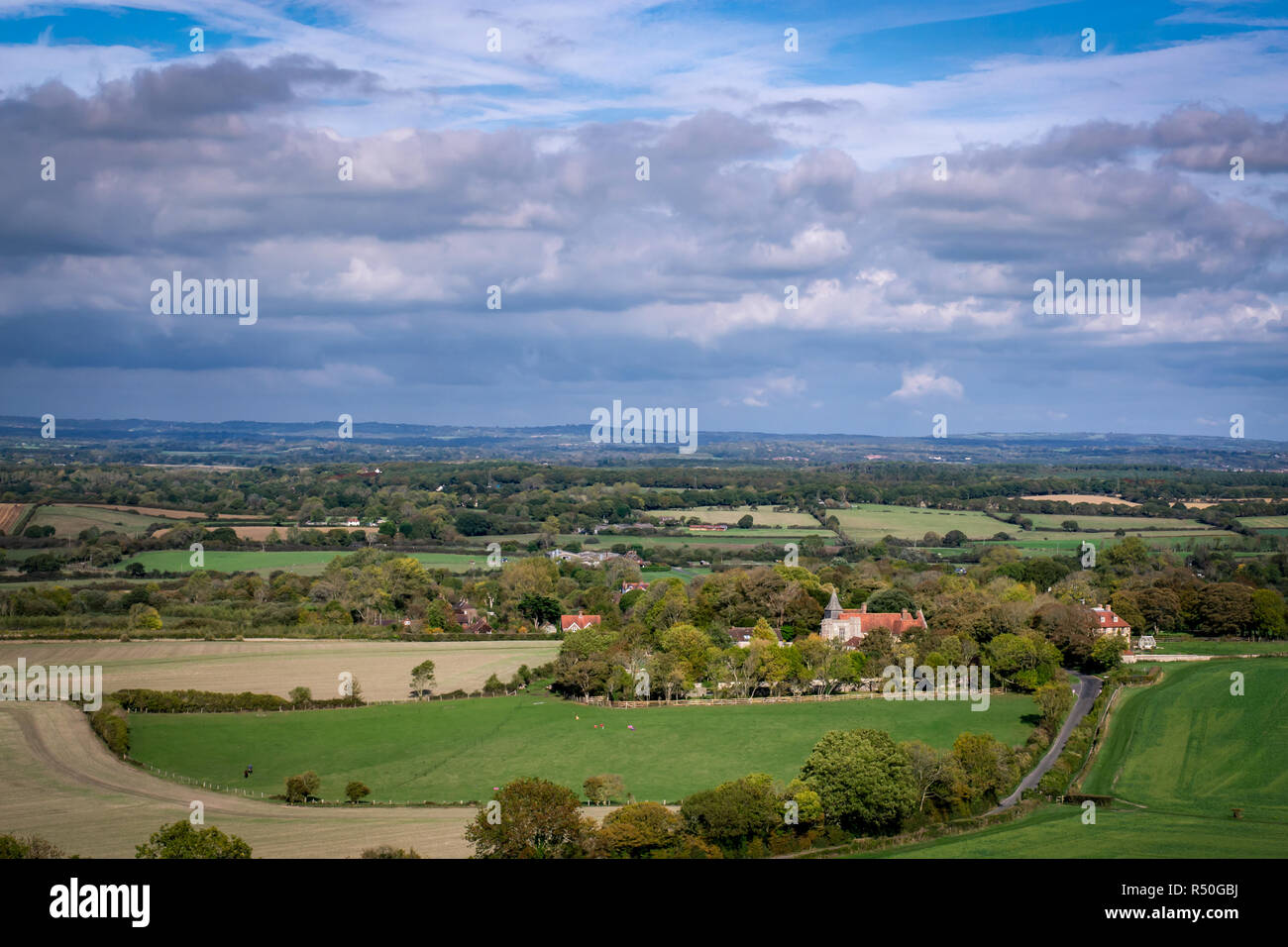 Wilmington visto da sud Downs. Foto Stock