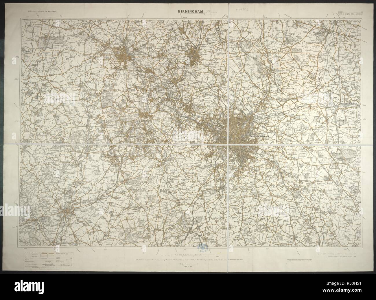 Una mappa di Birmingham e la zona circostante. Ordnance Survey ... Birmingham ... Scala di un pollice a uno statuto di miglio. Southampton, 1900. Fonte: Mappe 5543.(5.). Lingua: Inglese. Foto Stock