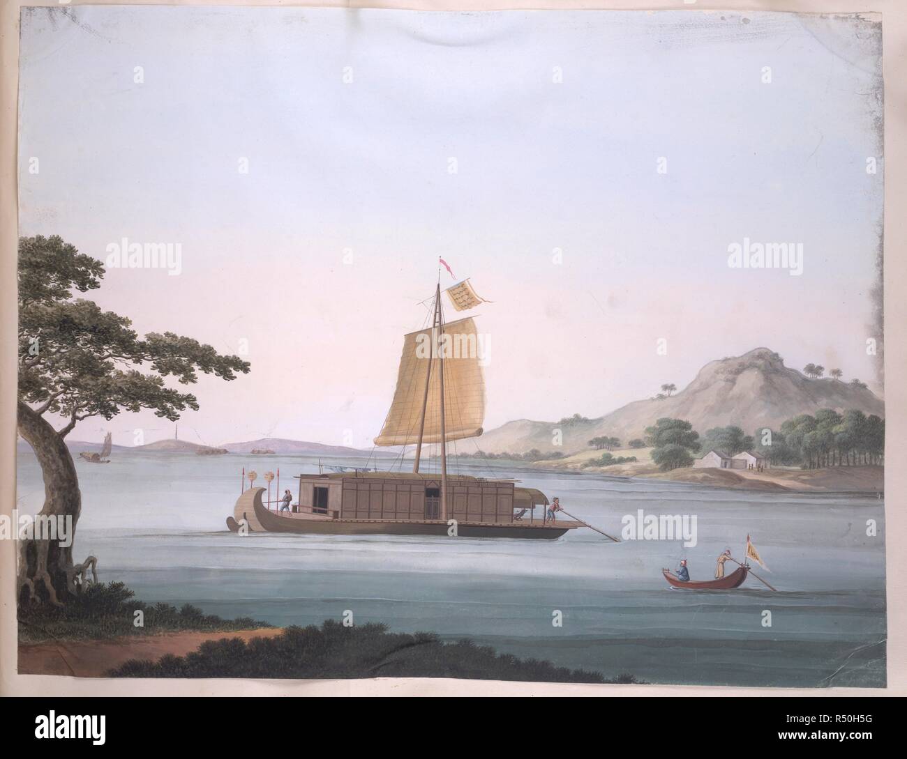 Una barca a vela. 1800 - 1805. Quaranta disegni di barche in un paesaggio. Gouache; 14,75 da 18,75 ins. No iscrizioni o descrizioni accompagnare questi disegni. Originariamente pubblicato/prodotto in 1800 - 1805. . Fonte: Add.o.2042,. Lingua: Cinese. Foto Stock
