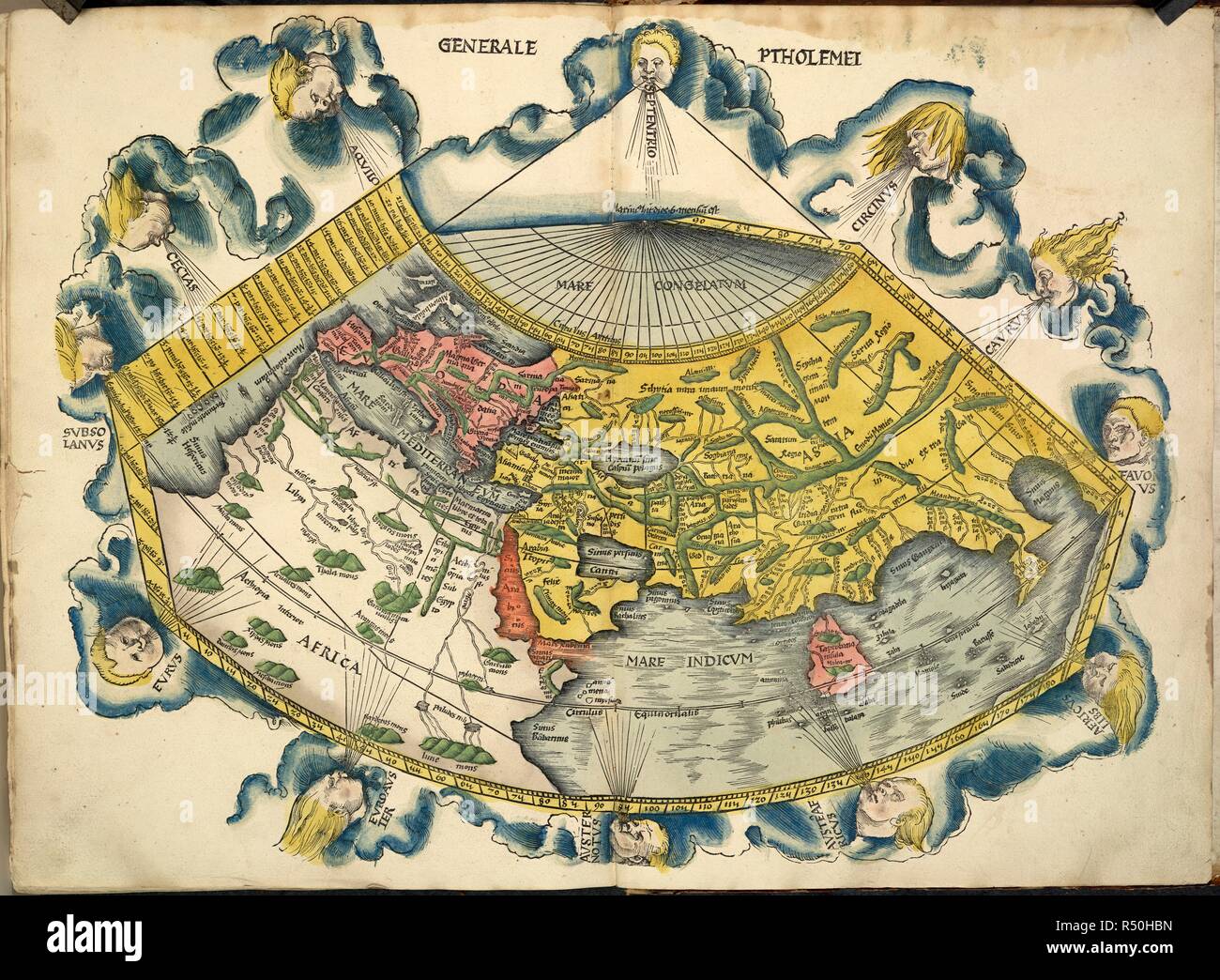Ptolemic mappa del mondo. [Mappa del mondo antico.] Litografato da un a. Strasburgo, 1513. Mappa mondo da Tolomeo. Immagine presa da [Mappa del mondo antico.] Litografato da un atlante di Tolomeo la geografia. Originariamente pubblicato/prodotto in Strasburgo, 1513. . Fonte: maps.C.1.d.9. Foto Stock