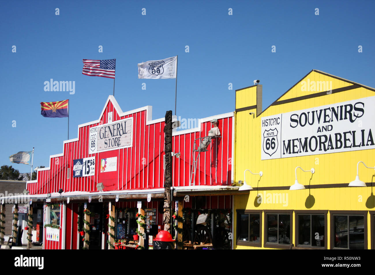 Pittoresco negozio lungo la Route 66 a Seligman, Arizona, USA Foto Stock