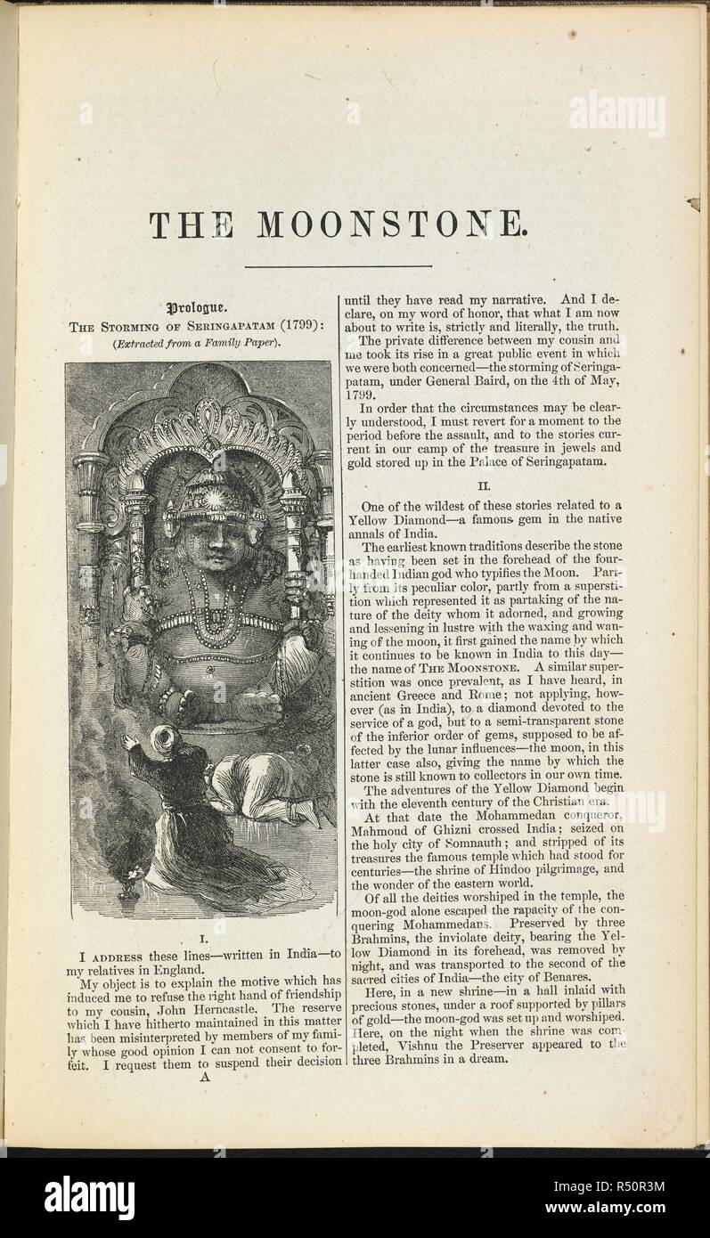 Prologo. Illustrazione che mostra la luna-dio. La pietra di luna ... Con numerose illustrazioni. New York : Harper & Bros, 1868. Fonte: 1600/514 pagina 9. Autore: Collins Wilkie (William). Foto Stock