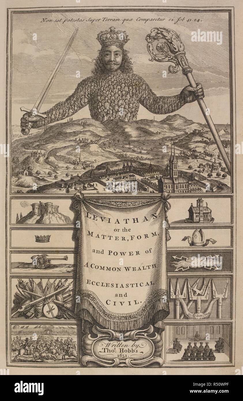 Un re con la corona che tiene una spada. Un regno di cui fuori prima di lui. . Leviathan, o la questione, forme, e la potenza di un comune-ricchezza, ecclesiasticall civill e. Londra. Fonte: 31.k.14 frontespizio. Lingua: Inglese. Foto Stock