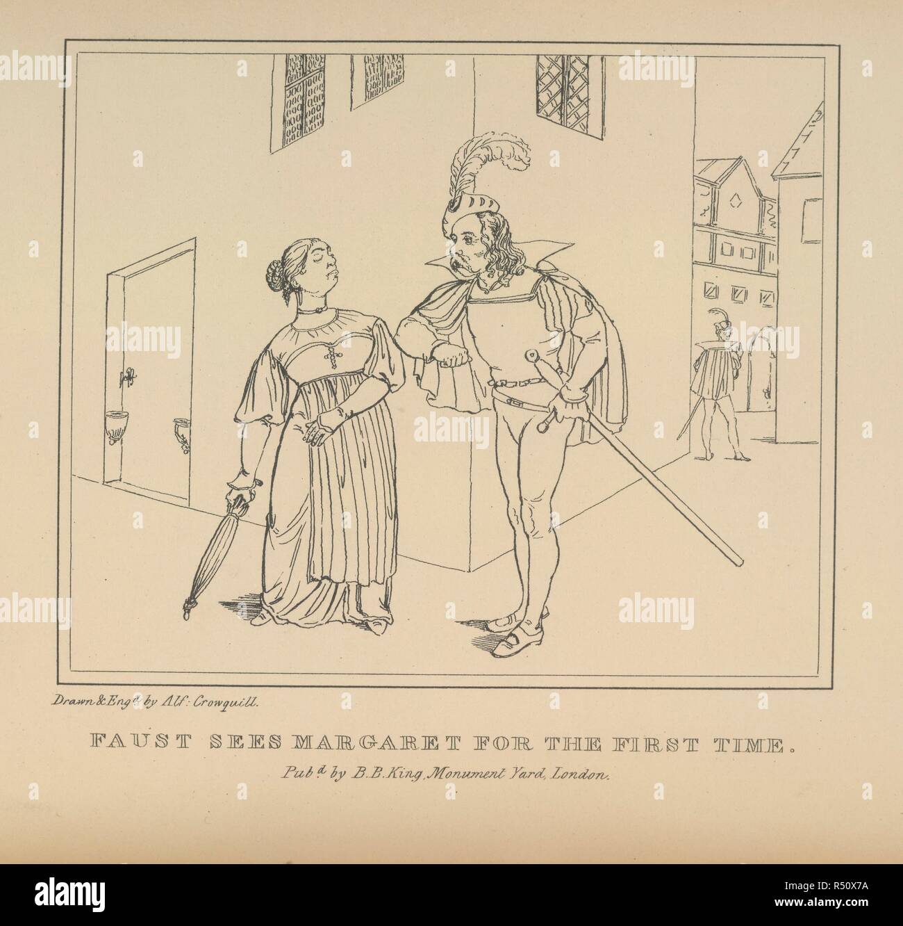 Faust e Margaret. Faust, un serio-poesia comica, con dodici delineare ill. B. King: Londra, 1834. Fonte: 638.i.23 opposta 17. Lingua: Inglese. Autore: Goethe, Johann Wolfgang von. Crowquill, A. Foto Stock