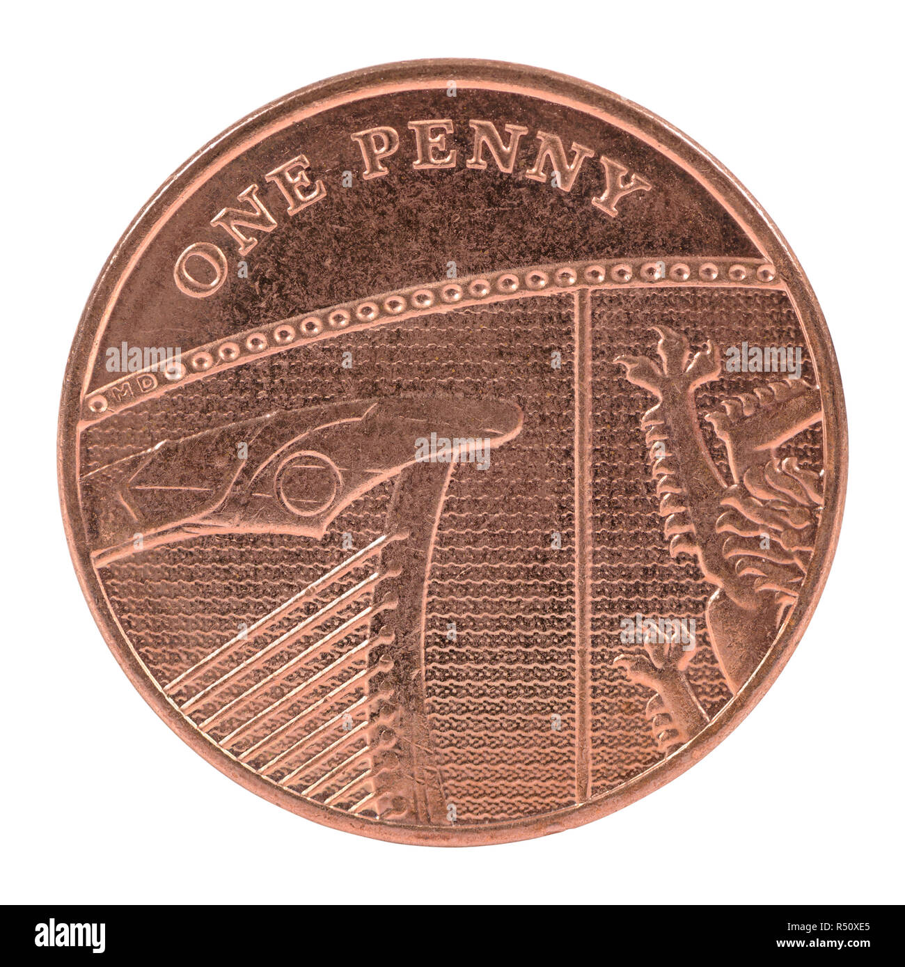 Moneta di british un penny isolato su sfondo bianco con tracciato di ritaglio Foto Stock