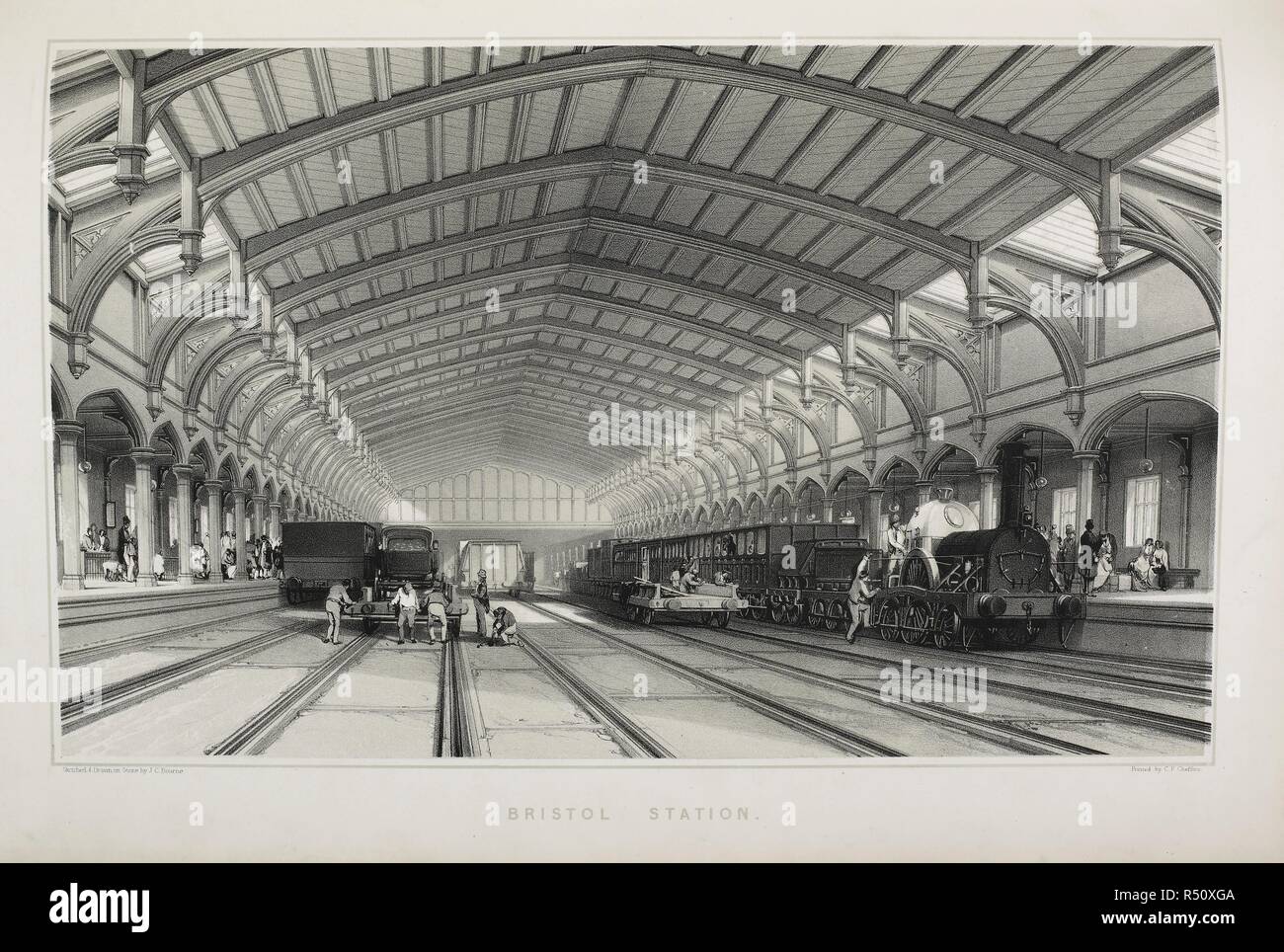 La stazione di Bristol. Storia e descrizione della Great Western.. Londra, 1846. Fonte: HS.74/1119 p.87. Lingua: Inglese. Autore: Bourne, J. C. Bourne, John Cooke. Foto Stock