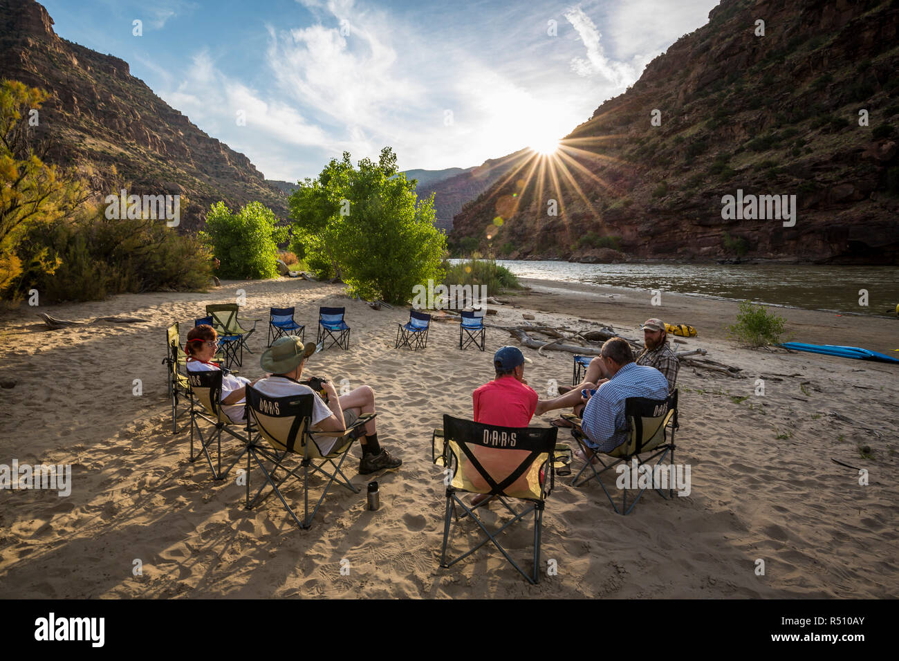 Camp su un Green River Rafting Trip desolazione/Grigio sezione del canyon, Utah, Stati Uniti d'America Foto Stock