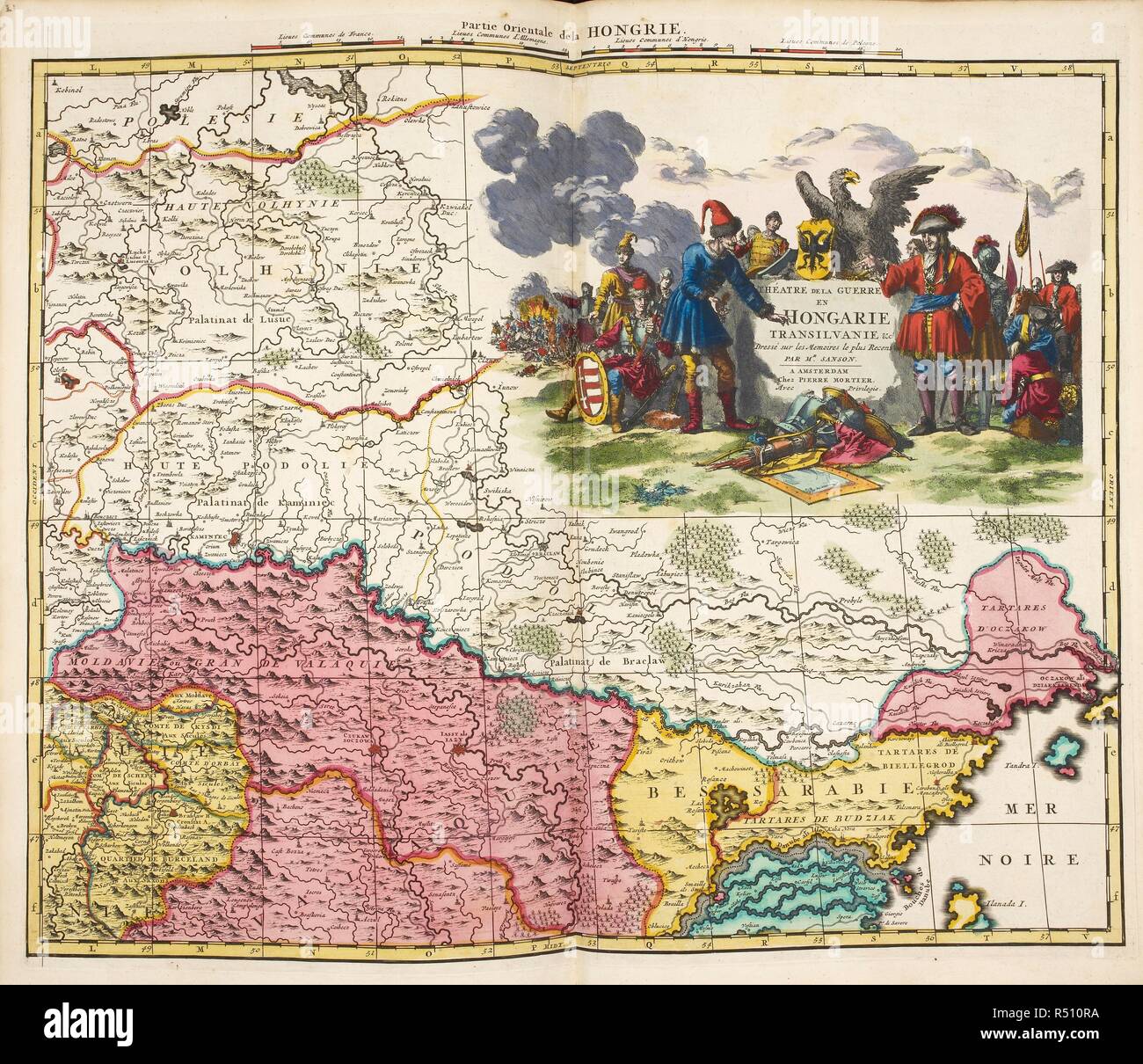 Mappa di Hongarie. Una mappa di Europa centrale centrato sull'Ungheria. Disegnato nel 1700. Atlas Nouveau aÌ€ lâ€™utilizzo MonseÌigneur de le Duc de Bourgoyne. La Francia. Atlas Nouveau aÌ€ lâ€™utilizzo MonseÌigneur de le Duc de Bourgoyne, contenant les Cartes GeÌographiques de toutes les parti du Monde ... Par le Sieur Sanson. Fonte: Mappe 39.f.14 mappa213. Lingua: Francese. Foto Stock