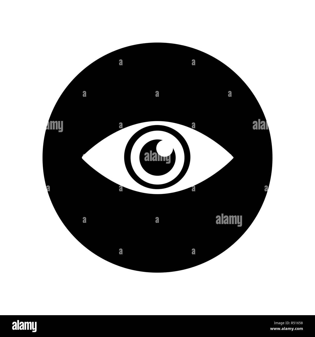 Icona occhio in bianco sul cerchio nero Illustrazione Vettoriale