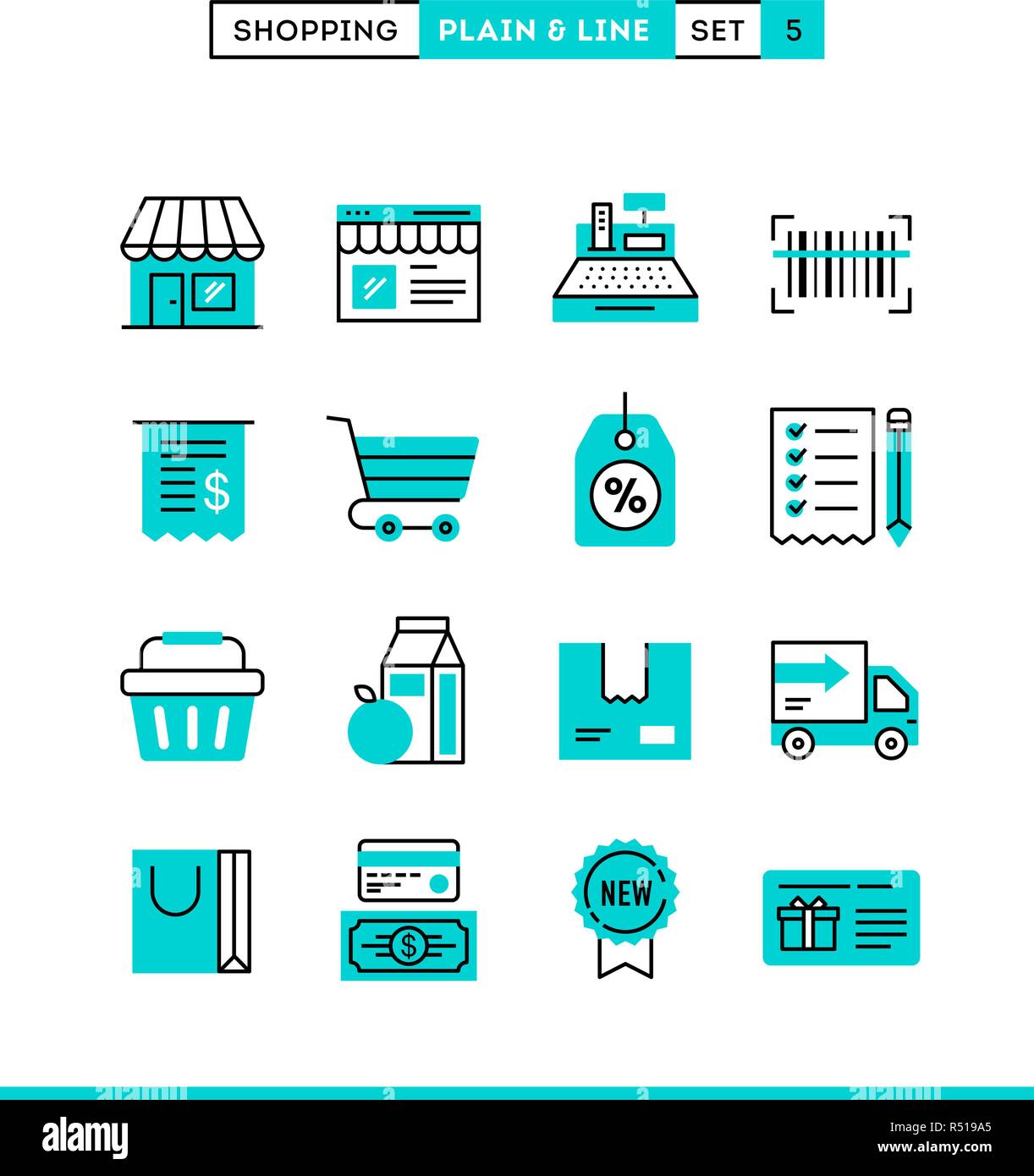 Shopping, retail, consegna, carta regalo, convenienti e più. Pianura e la linea di set di icone, design piatto Illustrazione Vettoriale Shopping, retail, consegna, carta regalo, convenienti e più. Pianura e la linea di set di icone, design piatto Illustrazione Vettoriale