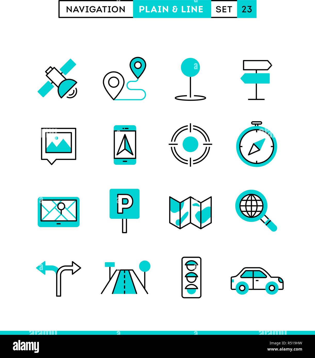 Navigazione, direzione, mappe di traffico e di più. Illustrazione Vettoriale