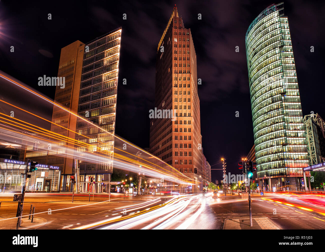 Berlino,potsdamer platz di notte Foto Stock