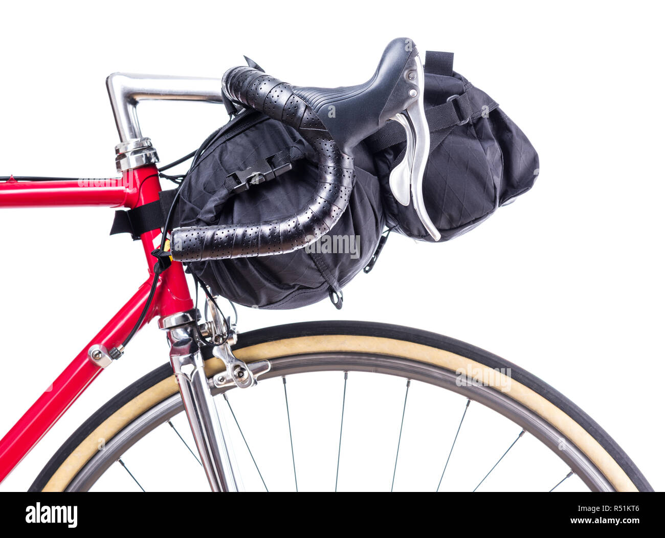 Primo piano borsa manubrio di bici da corsa. Bagagli e viaggi. Vista  laterale, isolato su sfondo bianco Foto stock - Alamy