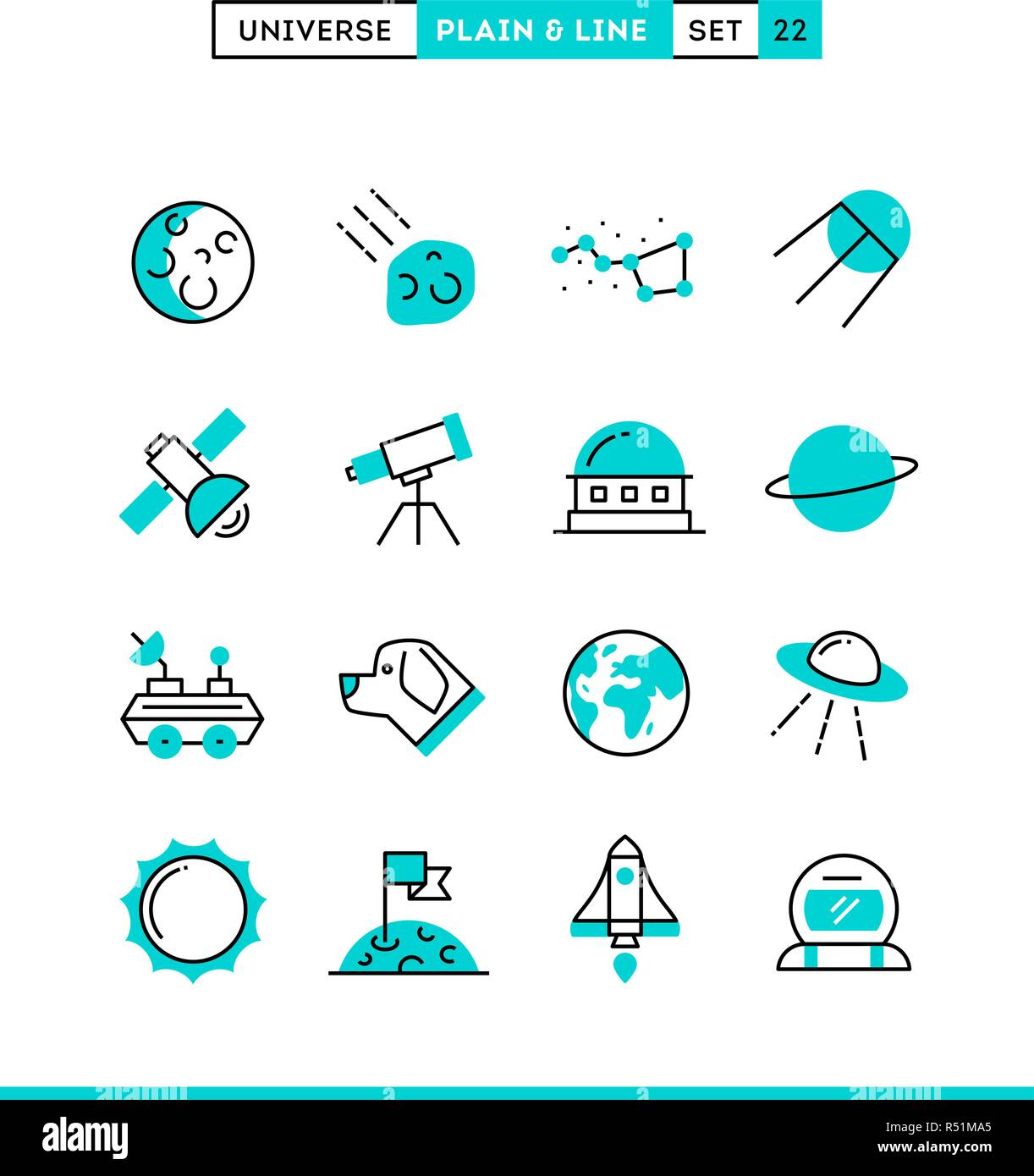 Universo, corpi celesti, lanciarazzi, astronomia e altro ancora. Illustrazione Vettoriale