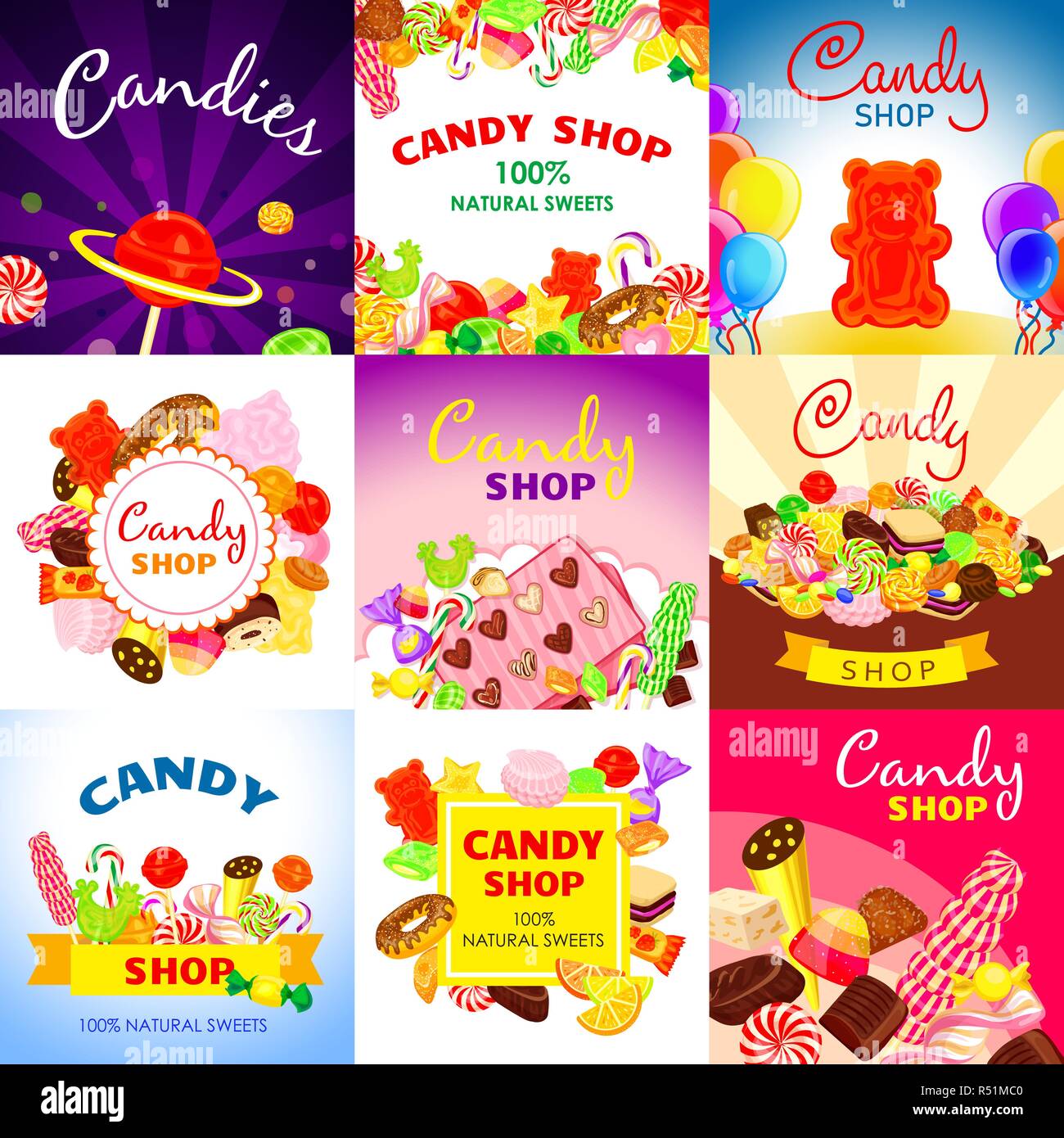 Caramella dolce set di banner. Cartoon illustrazione della caramella dolce vettore set di banner per il web design Illustrazione Vettoriale