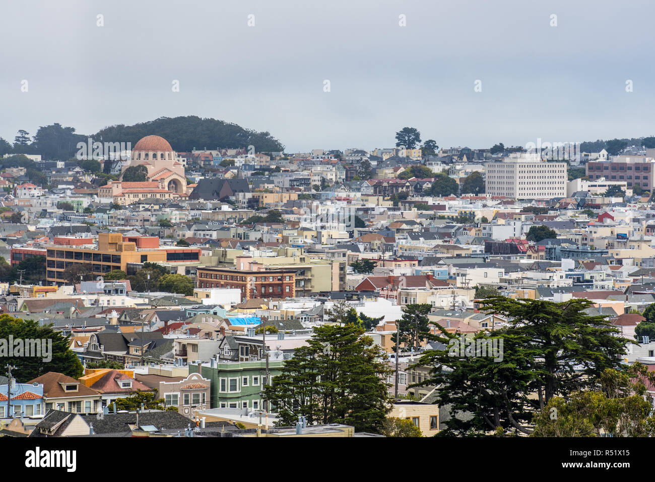 Vista aerea di un quartiere residenziale di San Francisco, California Foto Stock
