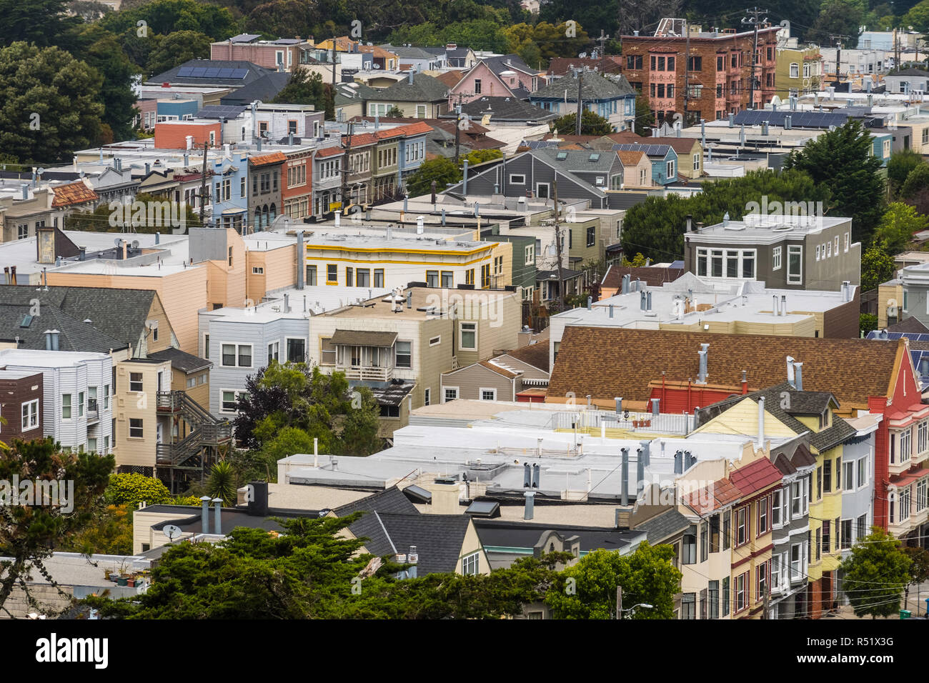 Vista aerea di un quartiere residenziale di San Francisco, California Foto Stock