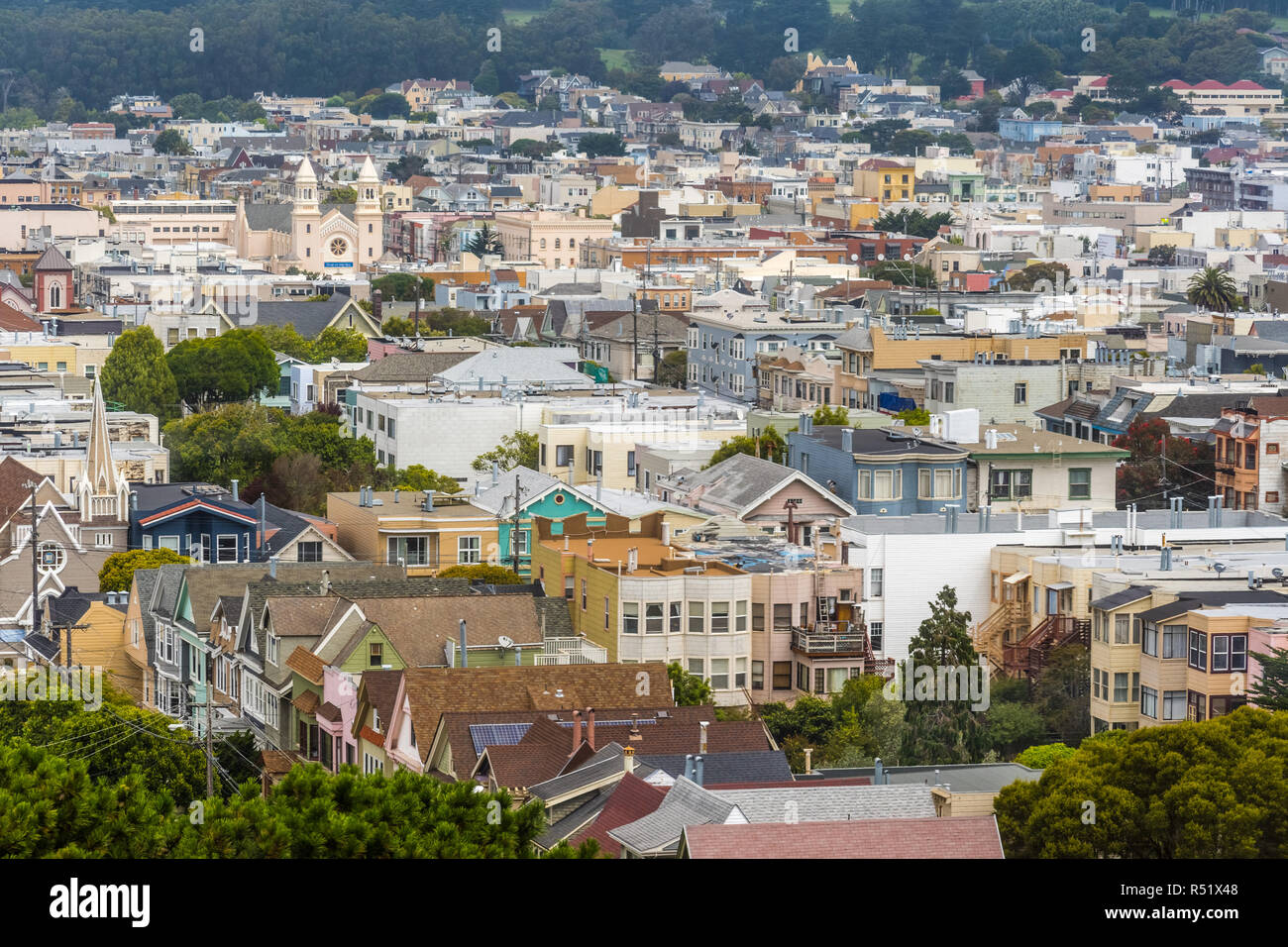 Vista aerea di un quartiere residenziale di San Francisco, California Foto Stock