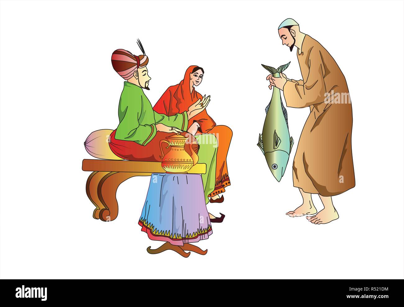 Sultan e Fisherman Illustrazione Vettoriale