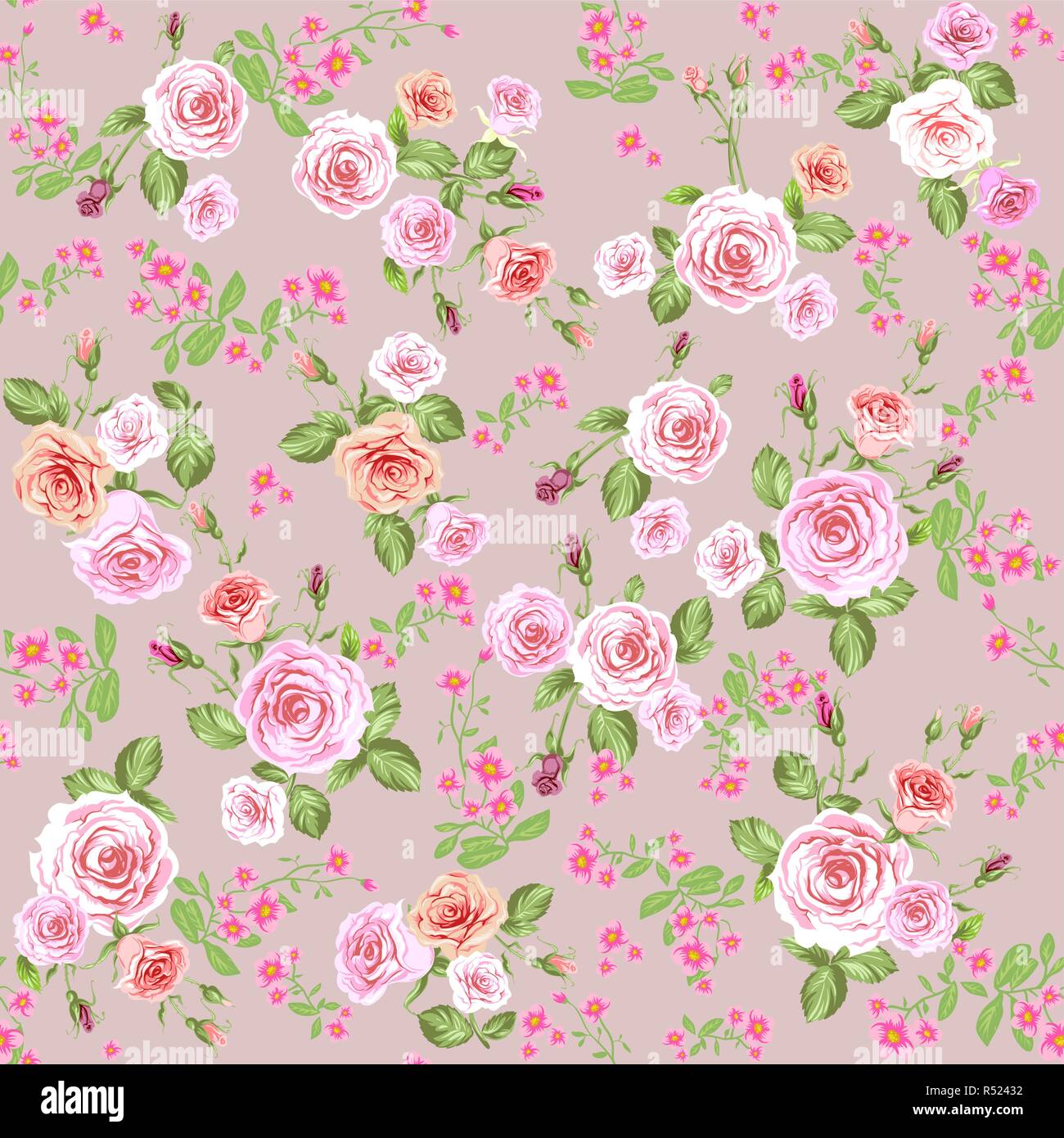 Motivo floreale sfondo con le rose rosa. Ripetere vintage modello senza giunture. Illustrazione Vettoriale