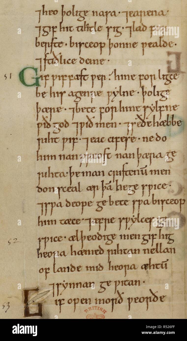 Legge-Codice di Re Cnut. Il diritto anglosassone-codici. Terzo trimestre del XI secolo. Fonte: cotone nero A. I, f.32v. Foto Stock