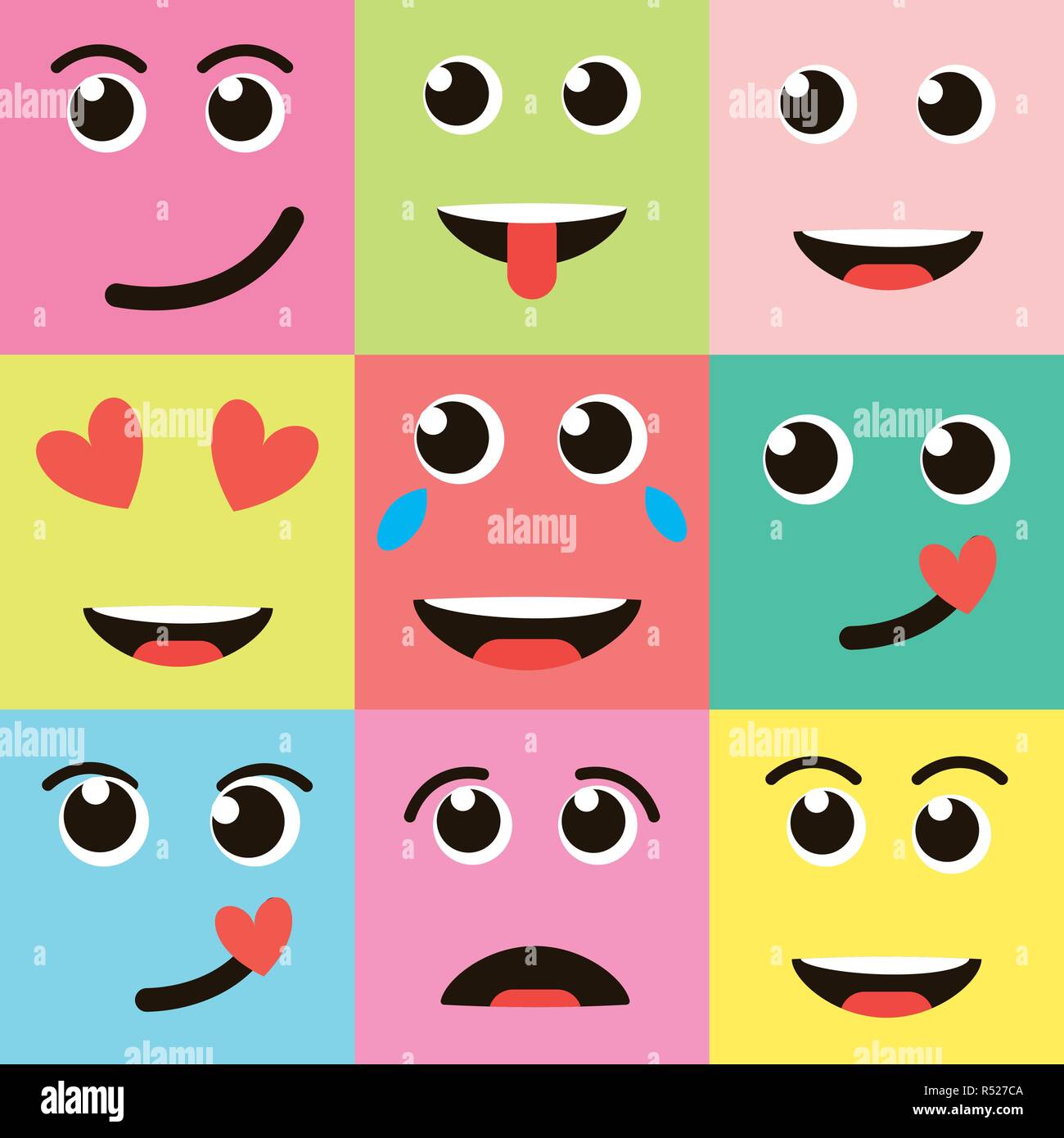 Set di Emoticon colorate, gli Emoji flat pattern di sfondo Immagine e  Vettoriale - Alamy