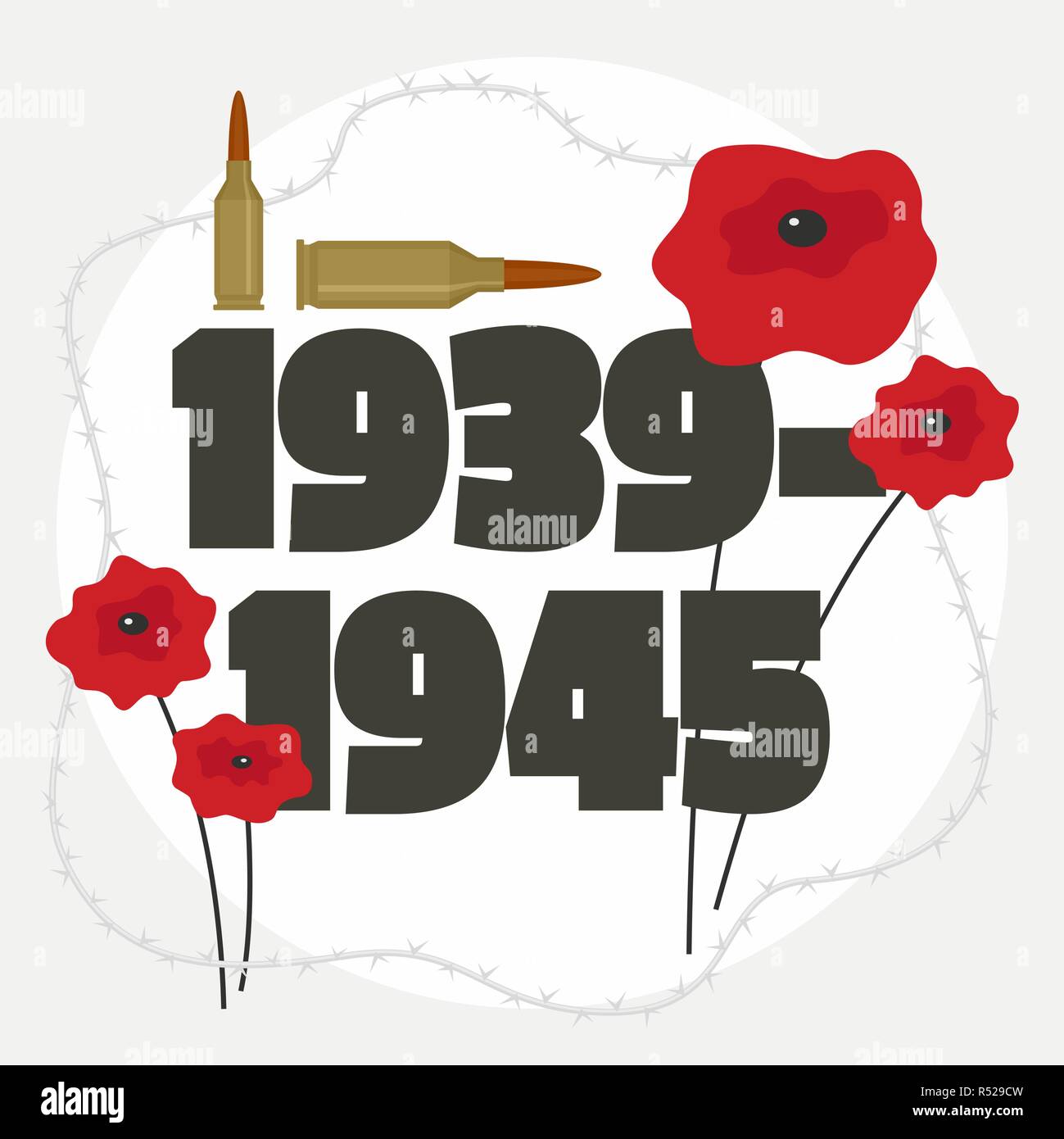 Seconda guerra mondiale sfondo commemorativo. Illustrazione piana della seconda guerra mondiale commemorative sfondo vettoriali per il web design Illustrazione Vettoriale