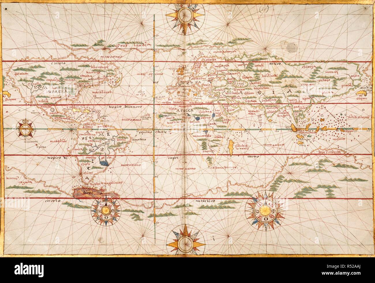 Mappa del mondo. Portolano. Italia; 1578. Fonte: Harley 3450, n. 1. Lingua: Italiano. Autore: Martines, Joan, di Messina. Foto Stock