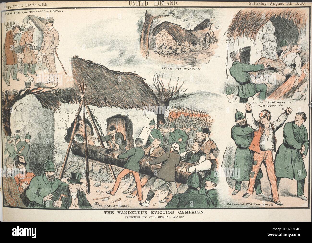 Il Vandeleur Campagna sfratti. schizzi dal nostro artista in particolare. Irlanda unita. Supplemento. 04/08/1888. Fonte: PENN.NT51. Foto Stock