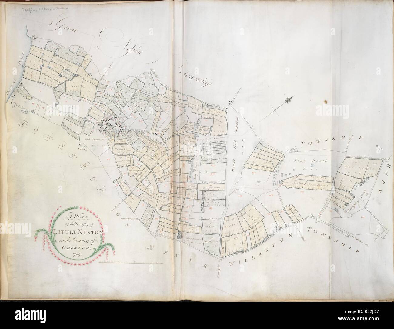 Little Neston. Un piano delle township di Little Neston nel Cou. 1789. Un piano delle township di Little Neston nella contea di Chester. Immagine presa da un piano delle township di Little Neston nella contea di Chester, 1789 [da un sondaggio realizzato nel 1778]. 30 Catene[ = 95 mm.] [Con terrier e note].. Originariamente pubblicato/prodotta nel 1789. . Fonte: maps.C.7.e.17.(8). Lingua: Inglese. Foto Stock