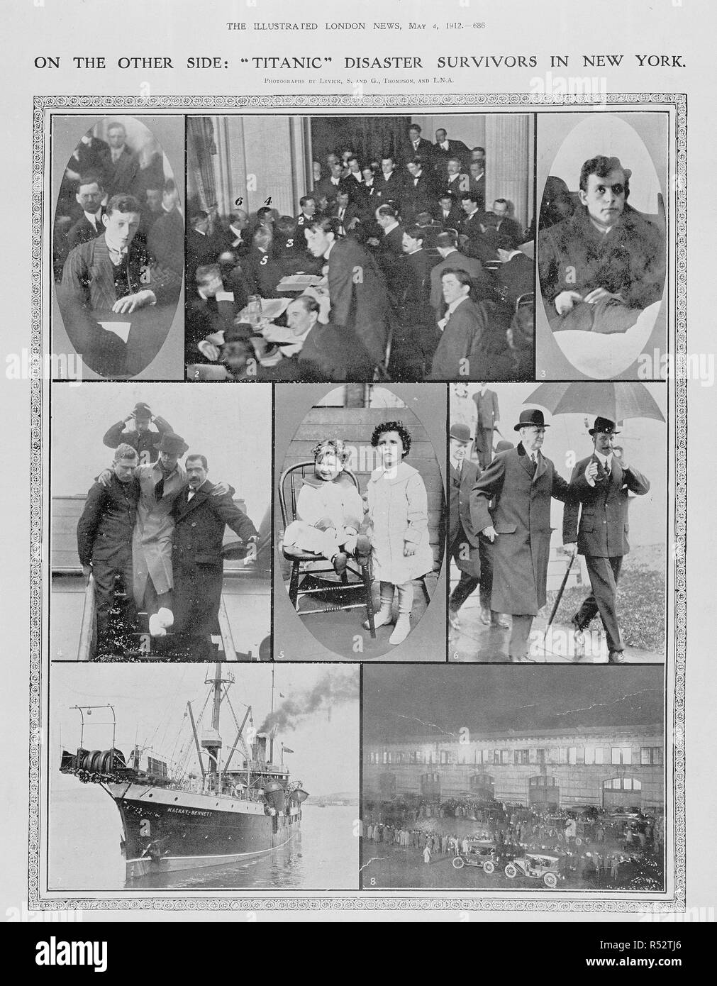 "Sull'altro lato : "Titanic" sopravvissuti al disastro di New York. Il Illustrated London News. Londra, 4 maggio 1912. Fotografie di Levick, S ; e G; Thompson e L.N.A. Fonte: Illustrated London News, pagina 686. Foto Stock