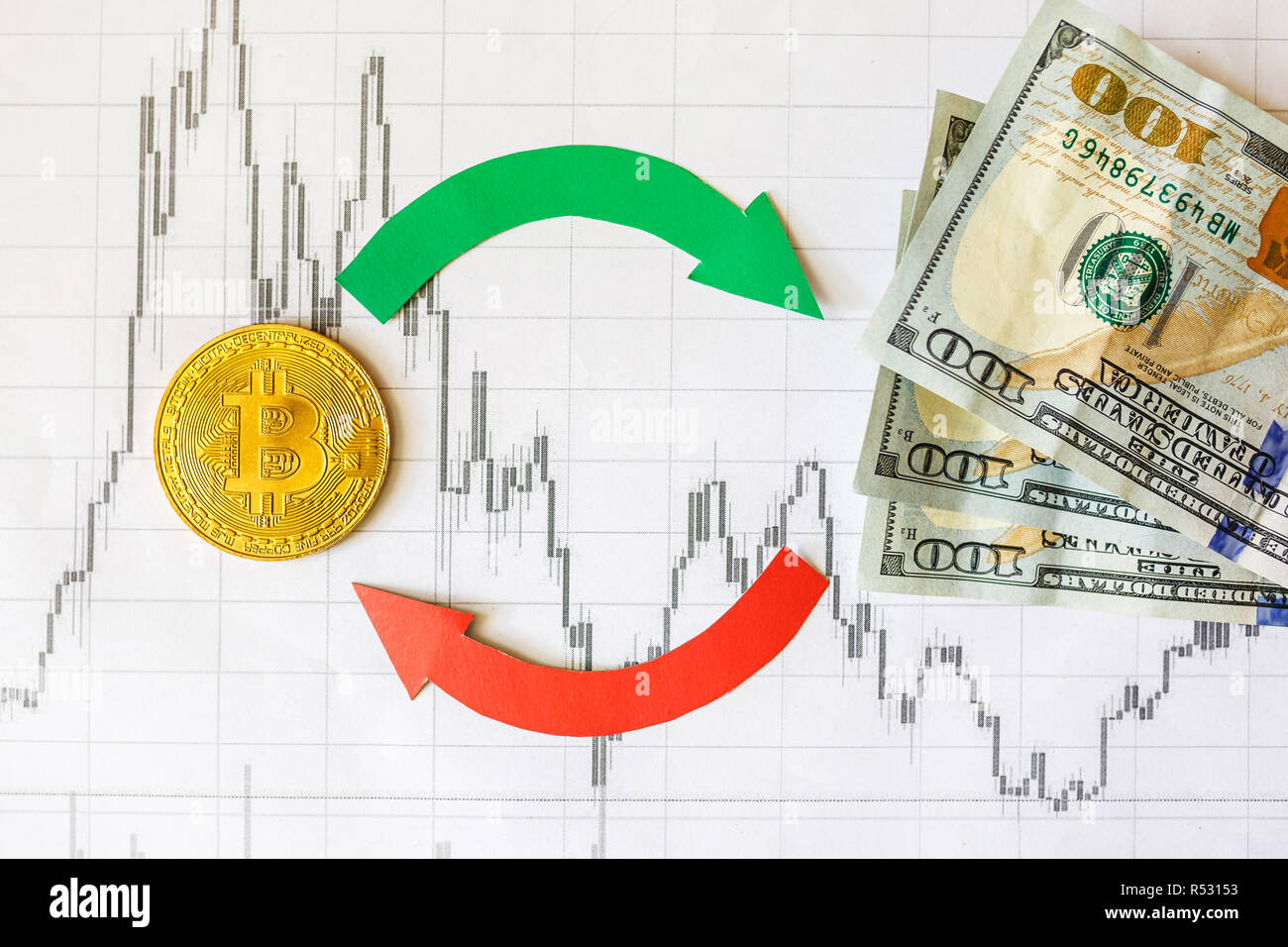 Scambio Di Denaro Virtuale Bitcoin Sulle Fatture Del Dollaro Red - 