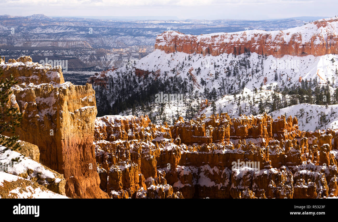 Neve fresca coperte Bryce Canyon formazioni rocciose USA Utah Foto Stock