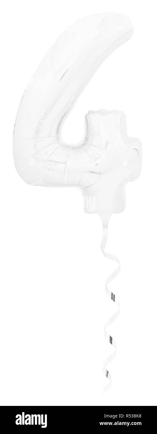 Numero quattro 4 del palloncino gonfiabile con nastro bianco isolato su bianco Foto Stock