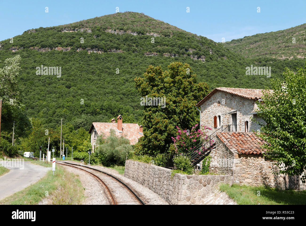 Treno a vapeur des Cévennes, Anduze a Saint-Jean-Du-Gard, vicino Anduze, Gard, Languedoc-Roussillon, Francia, Europa Foto Stock