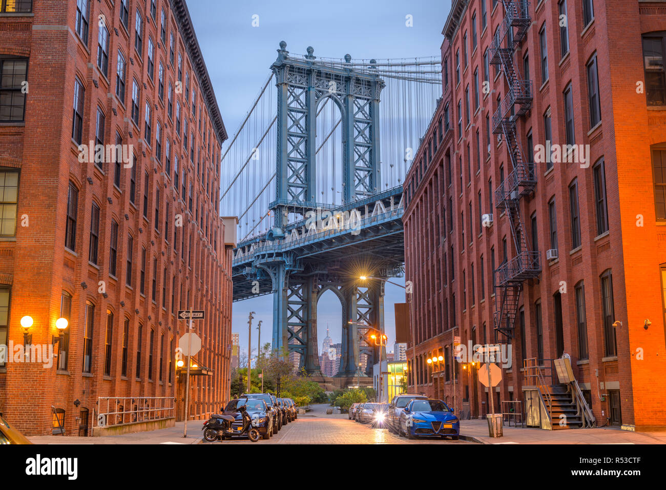 Brooklyn, New York, Stati Uniti d'America cityscape con Manhattan Bridge. Foto Stock
