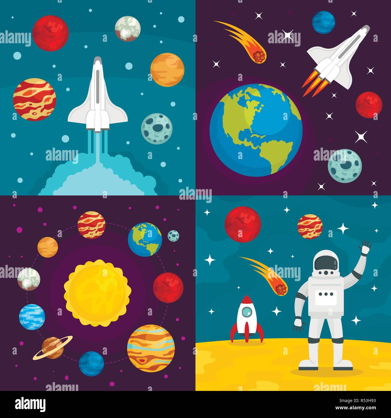 Spazio banner pianeti set. Illustrazione piana di pianeti nello spazio vettoriale set di banner per il web design Illustrazione Vettoriale