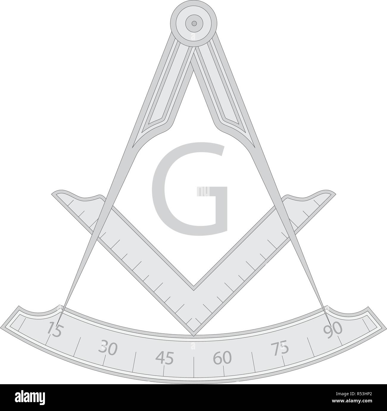 Grigio quadrato massonico e bussola simbolo, con lettera G. Mystic occulto, esoterico sacro della società. Illustrazione Vettoriale Illustrazione Vettoriale