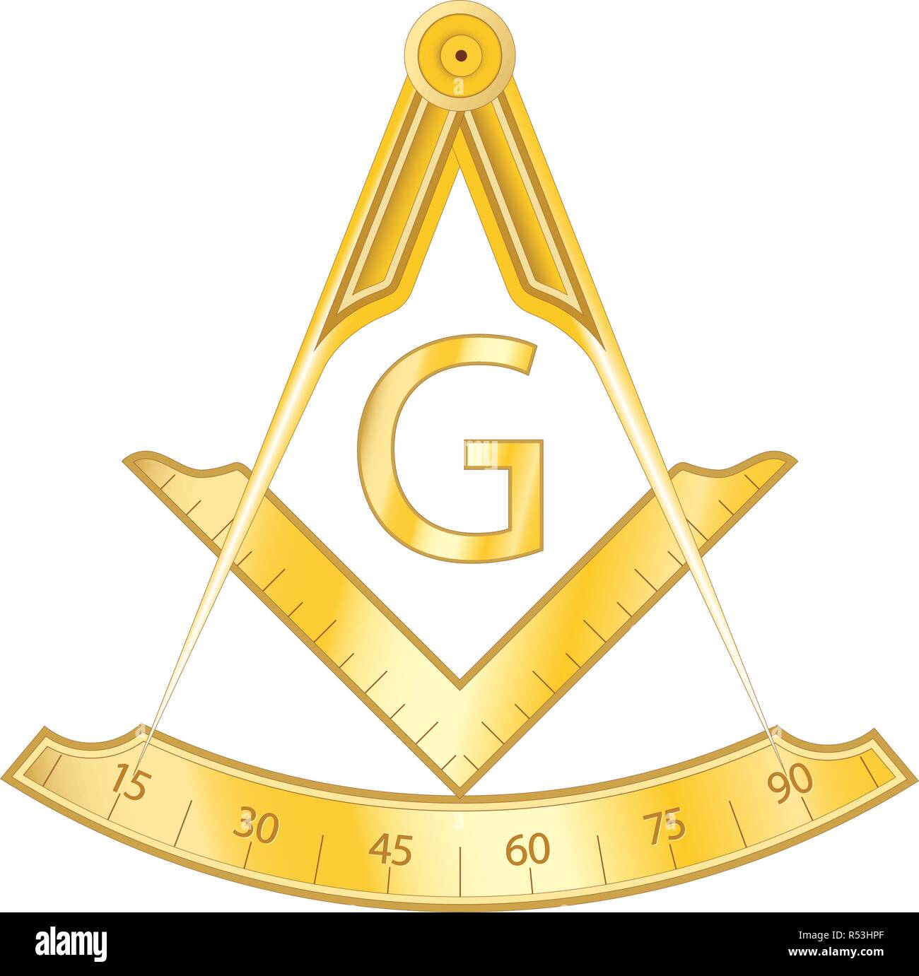 Golden masonic squadra e compasso simbolo, con lettera G. Mystic occulto, esoterico sacro della società. Illustrazione Vettoriale Illustrazione Vettoriale