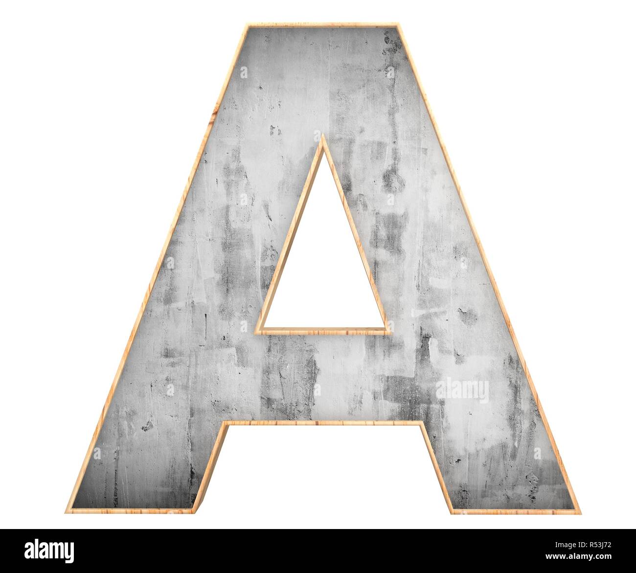 3D calcestruzzo decorativo con bordo in legno alfabeto, lettera A maiuscola Foto Stock