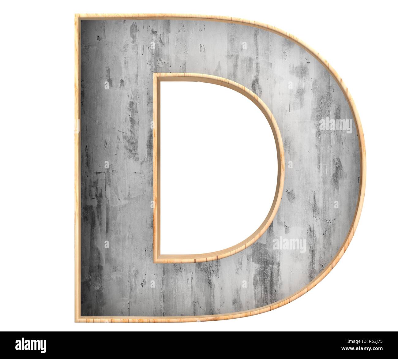 3D calcestruzzo decorativo con bordo in legno alfabeto, lettera maiuscola D Foto Stock