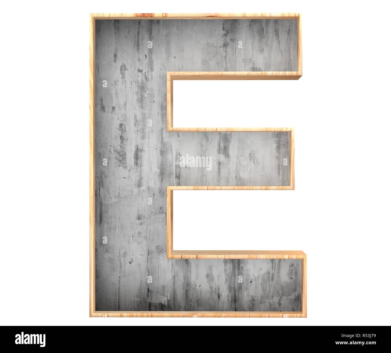 3D calcestruzzo decorativo con bordo in legno alfabeto, lettera maiuscola e Foto Stock