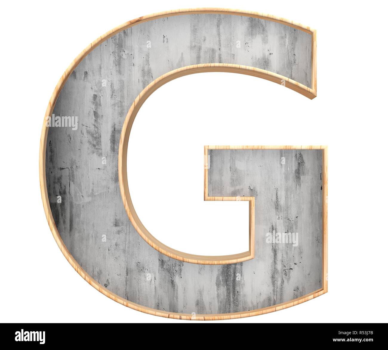 3D calcestruzzo decorativo con bordo in legno alfabeto, lettera maiuscola G Foto Stock