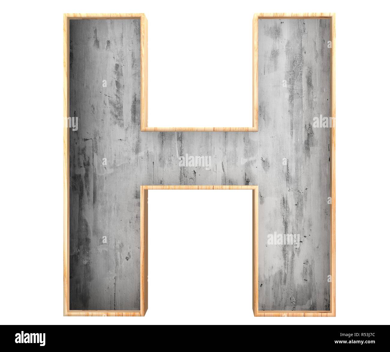 3D calcestruzzo decorativo con bordo in legno alfabeto, lettera maiuscola H Foto Stock