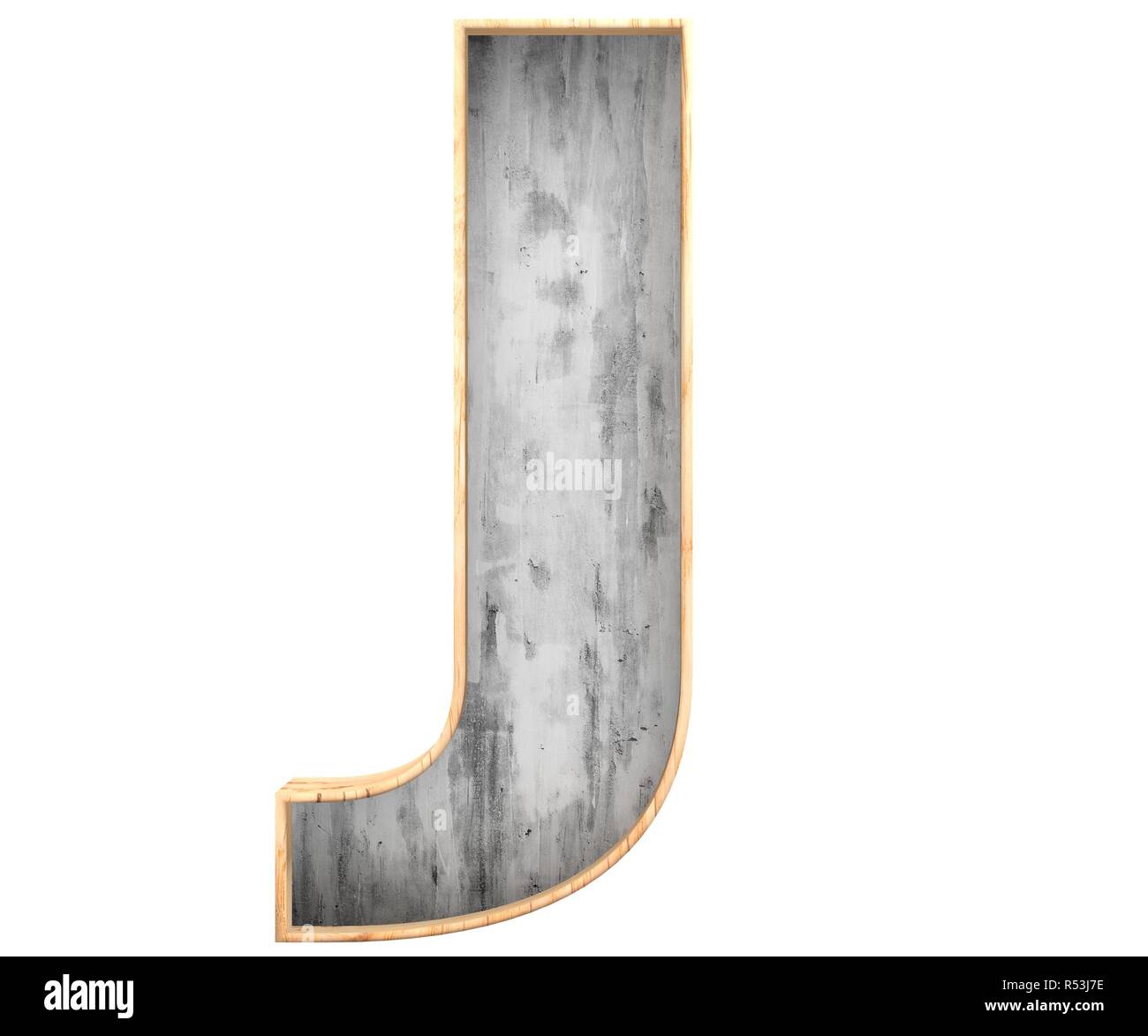 3D calcestruzzo decorativo con bordo in legno alfabeto, lettera maiuscola J Foto Stock