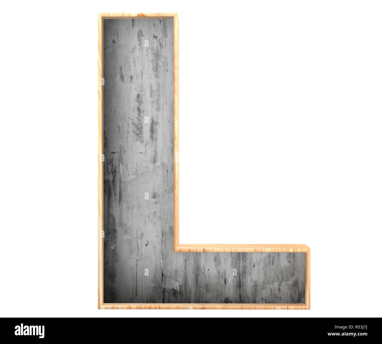 3D calcestruzzo decorativo con bordo in legno alfabeto, capitale lettera L Foto Stock