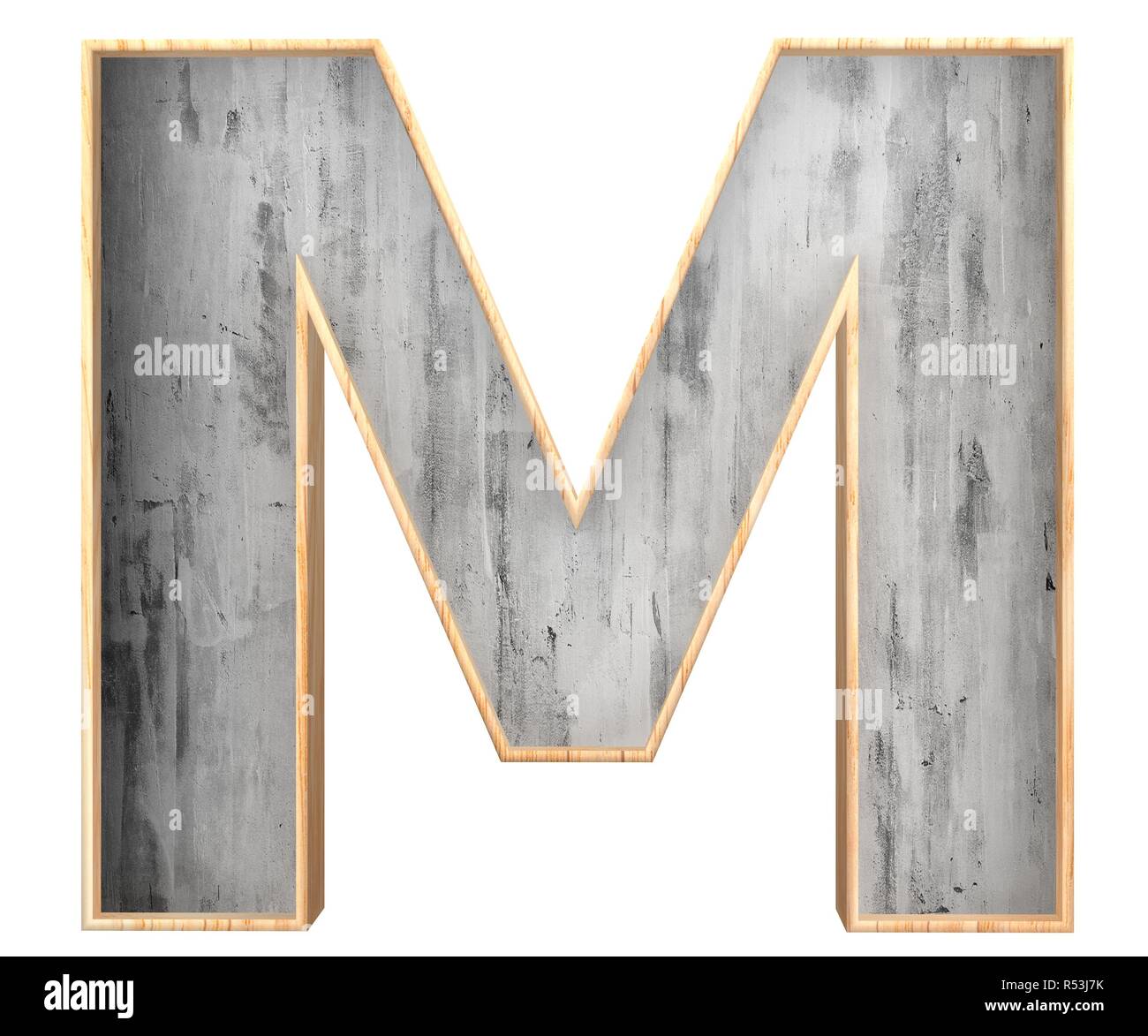 3D calcestruzzo decorativo con bordo in legno alfabeto, lettera maiuscola M Foto Stock