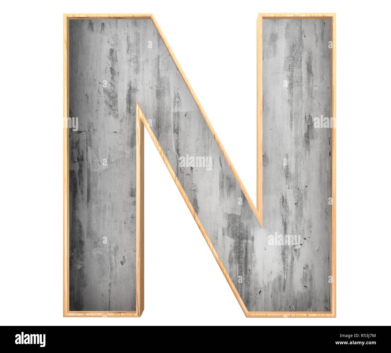 3D calcestruzzo decorativo con bordo in legno alfabeto, lettera maiuscola N Foto Stock